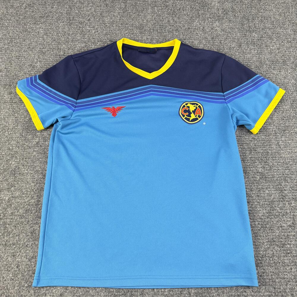 Club America Shirt Mens Blue Yellow Soccer Jersey Fanwear Short Sleeve Adult